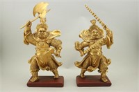 Pair of Carved & Gilded Chinese Warriors