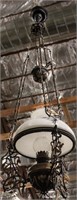 Antique Cast Iron Hanging Oil/Kerosene Lamp