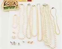 Estate Lot of Costume & Real Pearls Jewelry