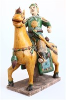 Chinese Sancai Glazed Warrior on Horse Back,