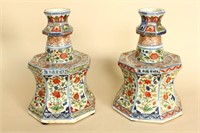 Pair of Chinese Wucai Porcelain Candlesticks,
