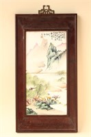 Chinese Framed Two Part Porcelain Panel,
