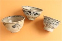 Three Annamese 16th Century Blue and White Bowls,