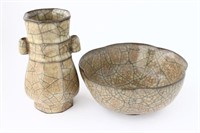 Chinese Crackle Glaze Vase and Bowl,
