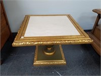 VTG SQUARE AND MARBLE GOLD TRIM TABLE