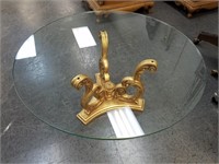 LITTLE GOLD TABLE W GLASS TOP TMEPERED TABLE