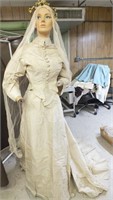 Gold Satin late 1800s wedding bodice & skirt