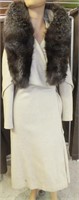 Full length ladies wool coat with fur collar
