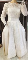 1950s White Wedding Dress, lace & sequin accents