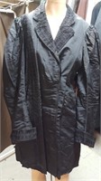 Black Satin Coat, satin line, applique trim