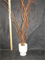 Unique Pot with Face and Artificial Twirly Twigs