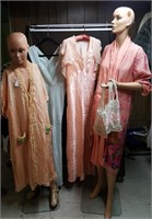 Gowns, robes, 1940s, satin pink, blue