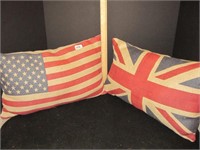 Burlap American and UK Flag Pillows