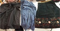 3 Vintage Skirts, Velvet, Linen, Silk