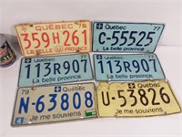 6 plaques d'immatriculation QC vintage