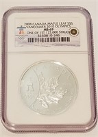 2008 CANADA MAPLE LEAF SILVER $5 GRADED MS69