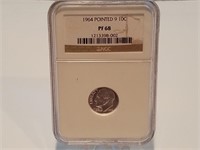1964 GRADED NGC POINTED 9 PF68 SILVER ROOSEVELT