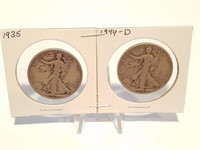 35, 44D WALKING LIBERTY SILVER HALF DOLLAR COINS