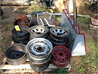 Pallet of Steel Wheels and miscellaneous iron