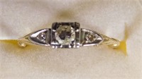Vintage 14kt three diamond engagement ring