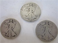 Walking Liberty 1/2 dollars (3) - poor condition