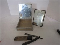 Vintage shaving mirrors w/straight razor