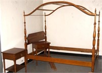 Stickley Cherrywood canopy bed, stands, mirror