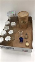 Tray of spice containers, eyeglasses