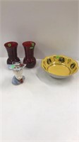 Germany bowl, right glass vases, figurine