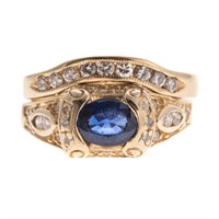 A Lady's Sapphire & Diamond Engagement Set in 14K