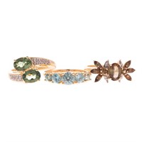 A Trio of Lady's Gemstone & Diamond Rings in Gold