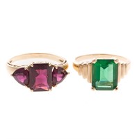 A Pair of Lady's 14K Gemstone Rings