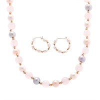 A Lady's Pearl Beaded Necklace with Pearl Earrings