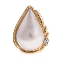 A Lady's 14K Mabe Pearl & Diamond Ring