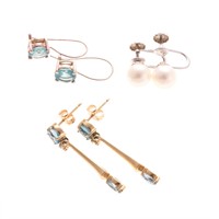 Two Pairs of Blue Topaz Earrings & Pearl Studs