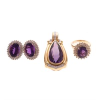 A Lady's Amethyst and Diamond Suite in 14K