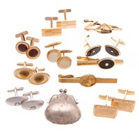 A Collection of Cufflinks and Tie bars