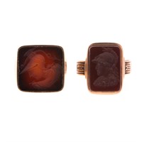 A Pair of Gent's Carnelian Intaglio Rings