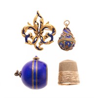 An Assortment of Blue Enamel Jewelry & Thimble