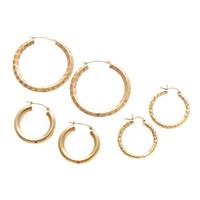 Three Pairs of Lady's Hoop Earrings in 14K