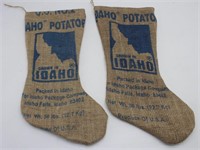 (2) Large Idaho Potato Burlap Christmas Stockings