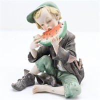 Capodimonte Peasant Boy Eating Watermelon Marked