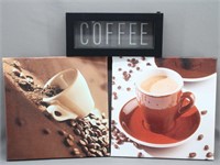 (2) Coffee Canvas Prints & Coffee Sign