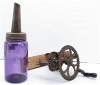 Amethyst Purple Vintage Motor Oil Jar w Spout