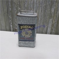 Galvanized coffee container Zodiac Brand