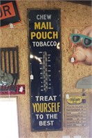 Chew Mail Pouch Metal Thermometer Sign