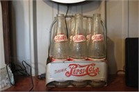 6 Vintage Pepsi Bottles and Case
