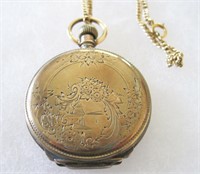 1887 Elgin Pocket Watch GF Case & Chain As Is