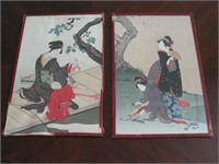 2 Antique Japanese Woodblock Prints Hokuba & Eiri