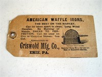 RARE Original Tag Griswold American Waffle Iron